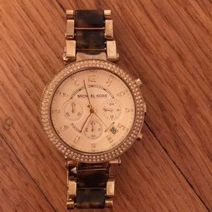 Michael Kors gold and tortoise wrist watch